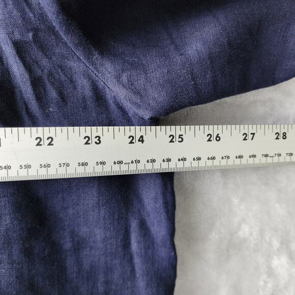 Talbots Linen Top Womens Size XL Ribbon Trim Navy Blue Pullover 100% - Picture 6 of 8